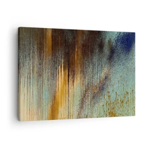 Lærredstryk - Billede på lærred - En abstrakt komposition af farver i nuancer af guld, brun og blå. - 70x50cm - En utilsigtet farverig komposition - Moderne vægdekoration til stue og soveværelse ARTTOR