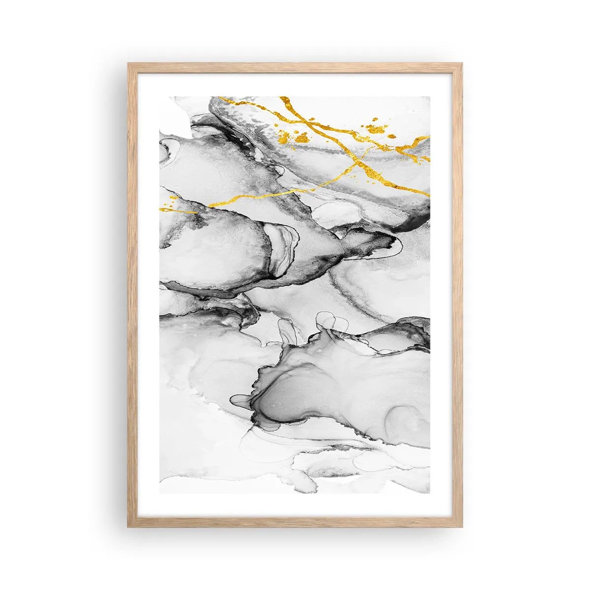 Plakat i ramme af lyst egetræ - Sammensætning med guldmotiv - 50x70 cm