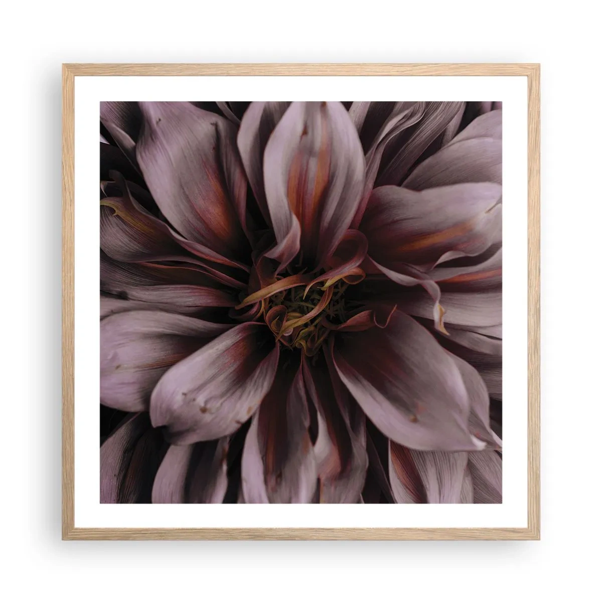 Plakat i ramme af lyst egetræ - Blomstret hjerte - 60x60 cm