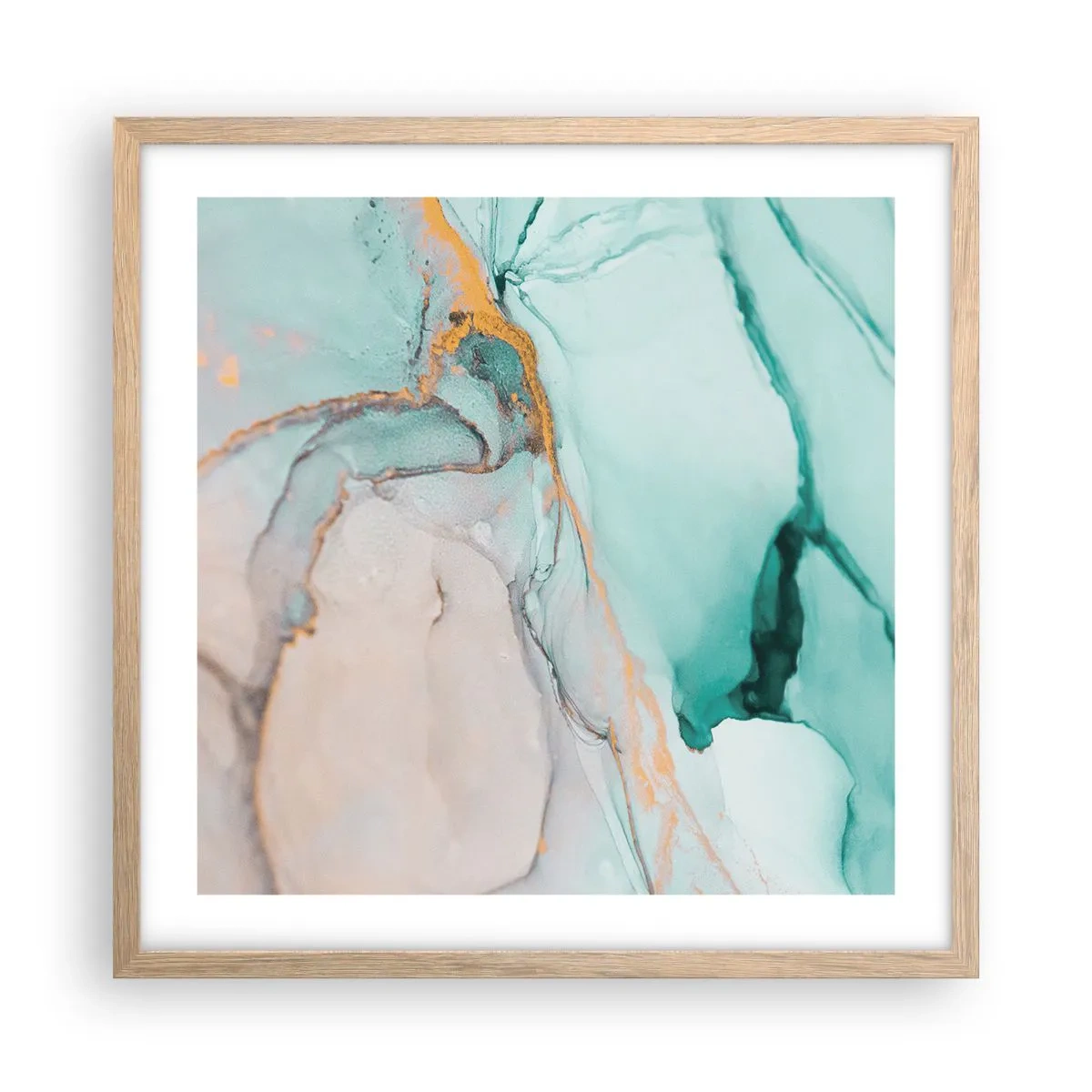 Plakat i ramme af lyst egetræ - Dans af former og farver - 50x50 cm