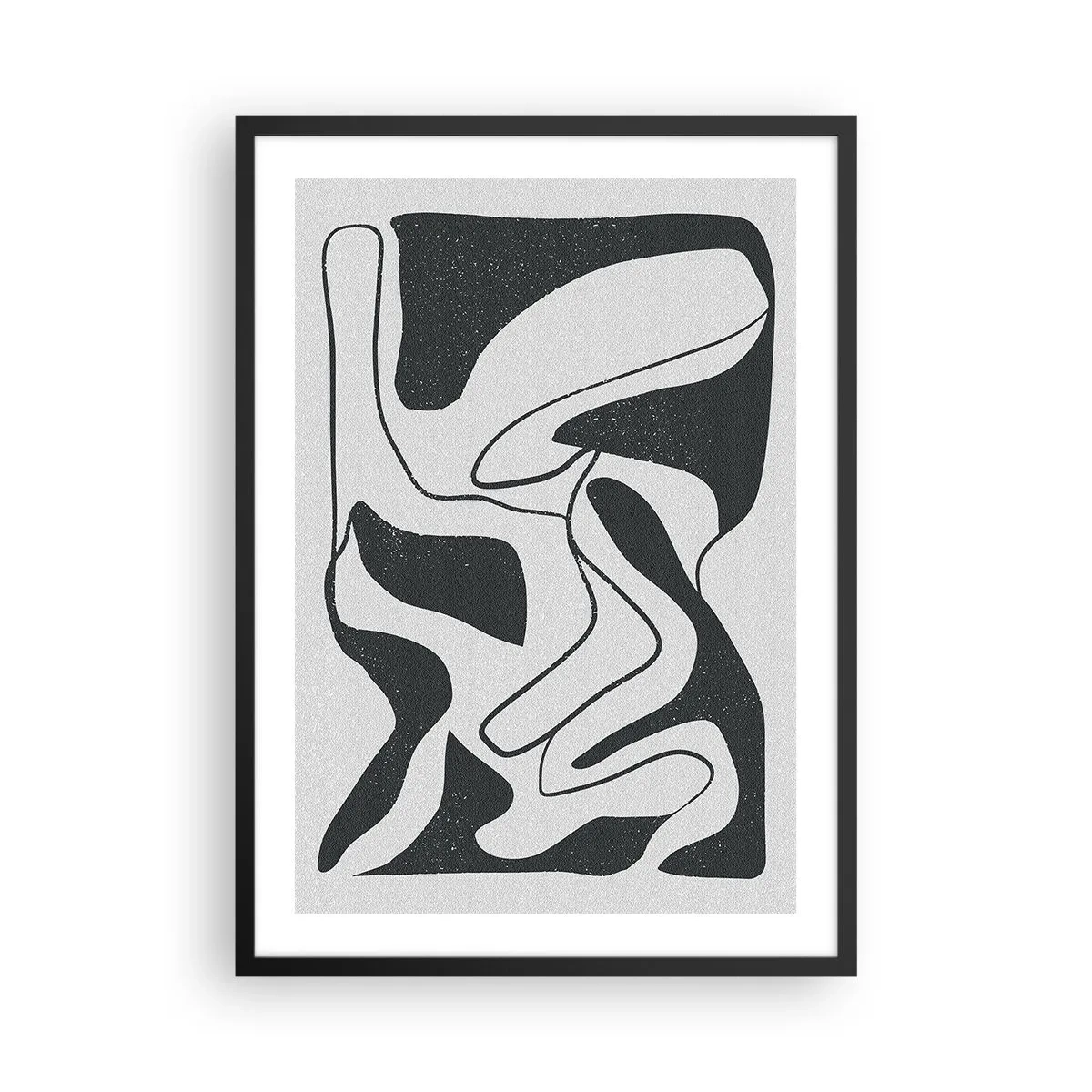 Plakat i sort ramme - Sort-hvid abstraktion med organiske former - 50x70cm - Abstrakt leg i en labyrint - Moderne vægdekoration til stue og soveværelse ARTTOR