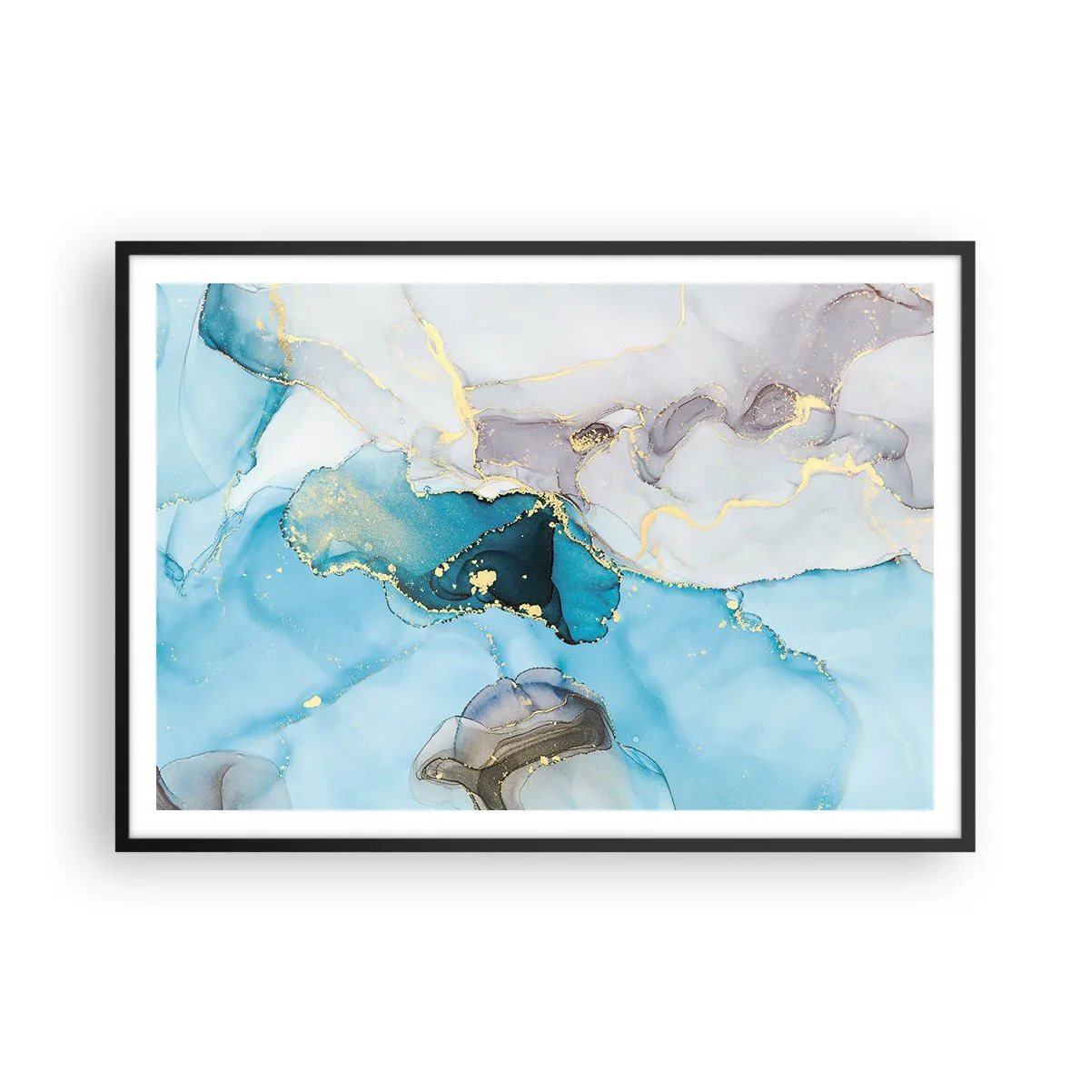 Plakat i sort ramme - En undersøgelse af mødet mellem grå og turkis - 100x70 cm