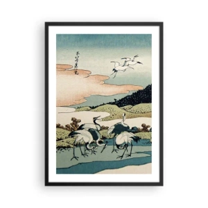Plakat i sort ramme - Traditionel japansk kunst med traner i et naturligt landskab - 50x70cm - I japansk ånd - Moderne vægdekoration til stue og soveværelse ARTTOR