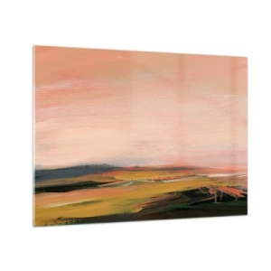 Billede på glas - Et abstrakt landskab i nuancer af lyserød og off-green. - 70x50cm - I lyserøde toner - Moderne vægdekoration til stue og soveværelse ARTTOR