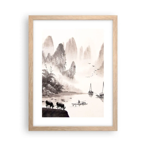 Plakat i ramme af lyst egetræ - Østens eksotiske hverdag - 30x40 cm