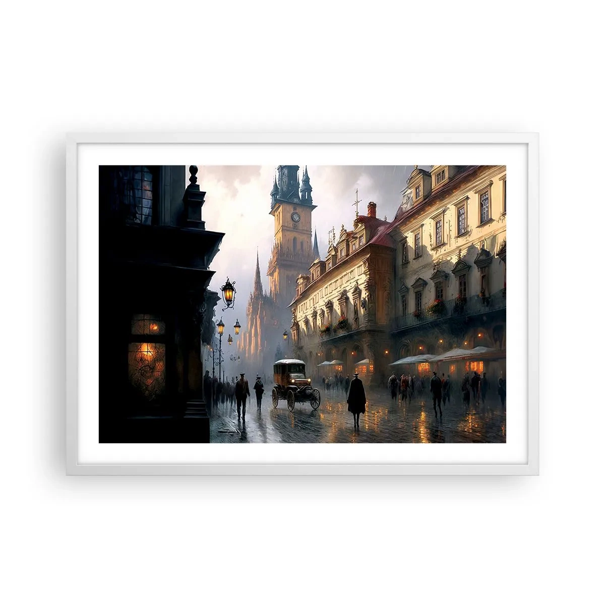 Plakat i hvid ramme - Magien i en aften i Prag - 70x50 cm