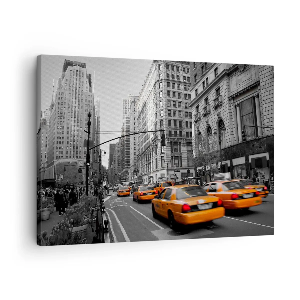 Lærredstryk - Billede på lærred - Gule taxaer på gaderne i New York - 70x50cm - Storbyens sol - Moderne vægdekoration til stue og soveværelse ARTTOR