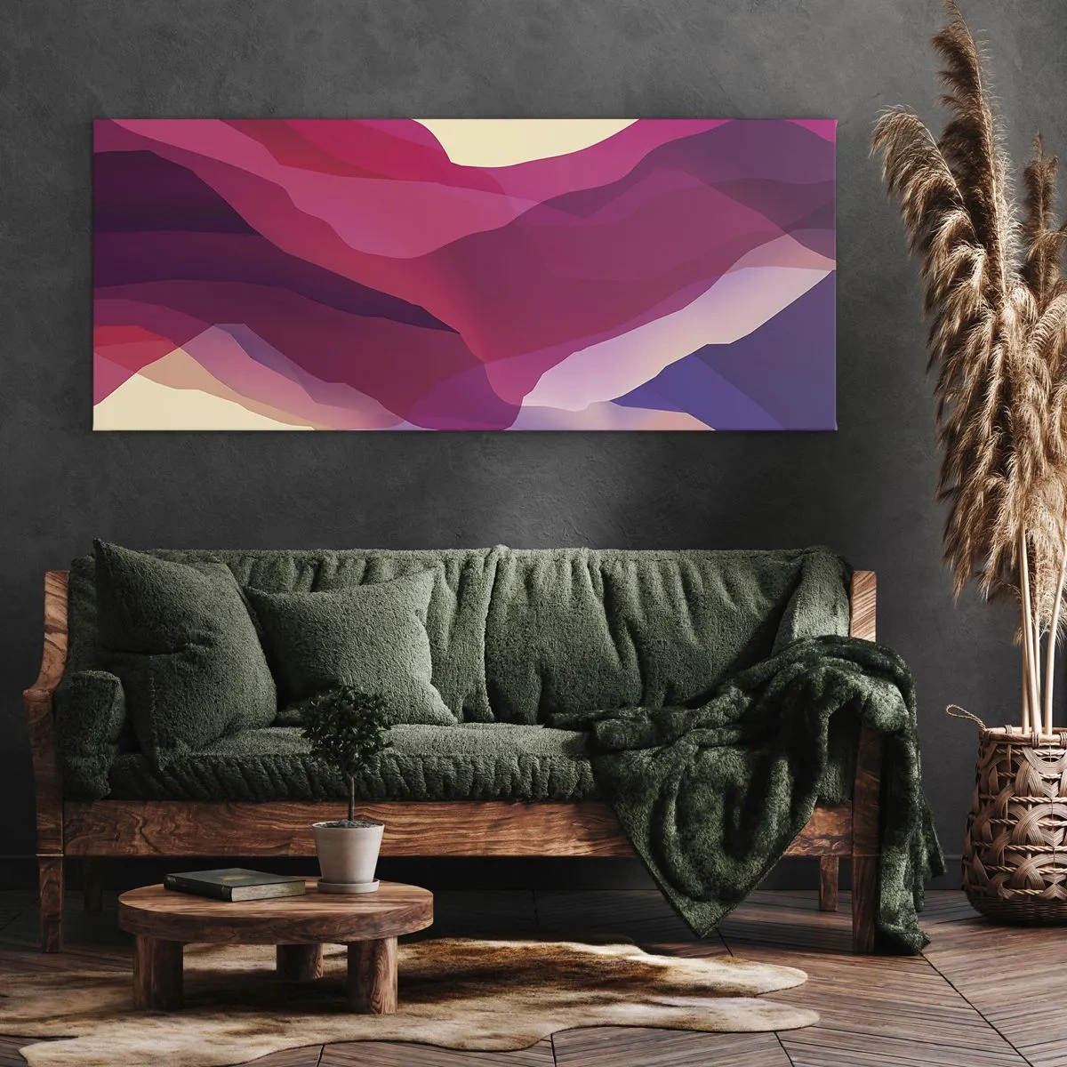 Lærredstryk - Billede på lærred - Bølger i lilla - 100x40 cm