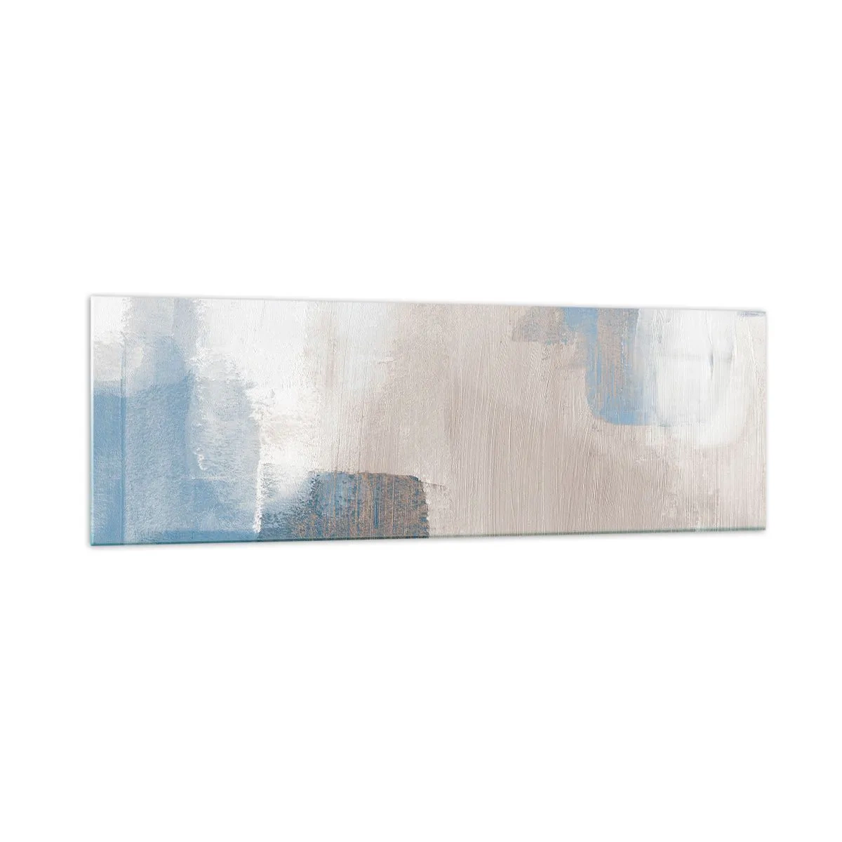 Billede på glas - Lyserød abstraktion bag et slør af blåt - 160x50 cm