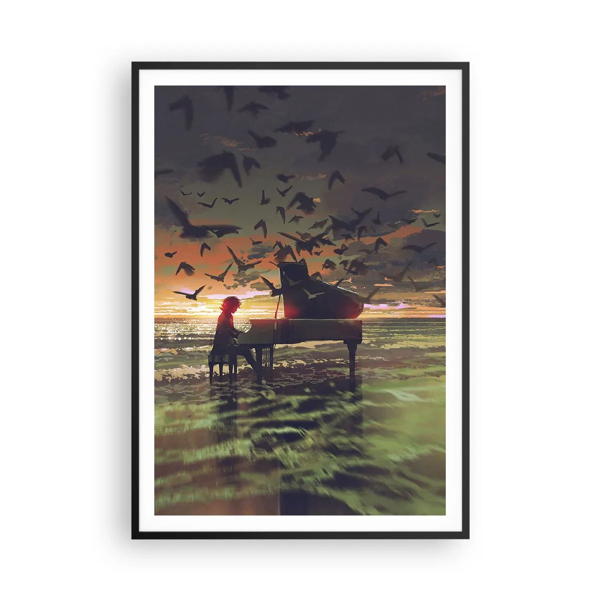 Plakat i sort ramme - Koncert for klaver og bølger - 70x100 cm