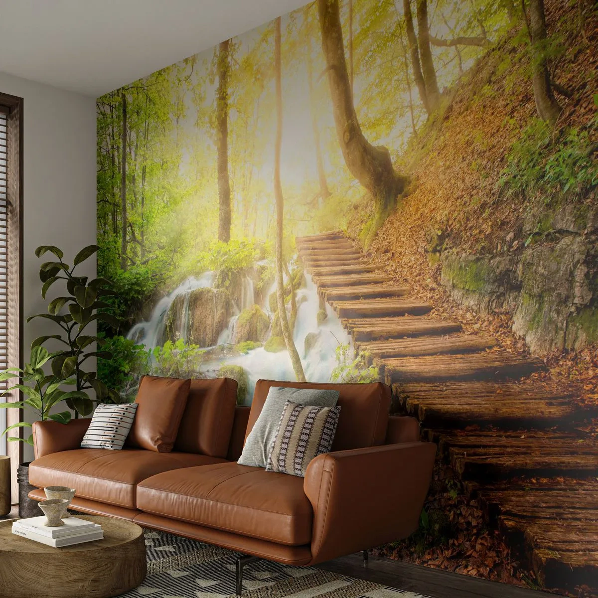 Fototapet Standard Eco - Den ønskede kølighed - Landskab, Vandfald, Skov - 400x280 cm