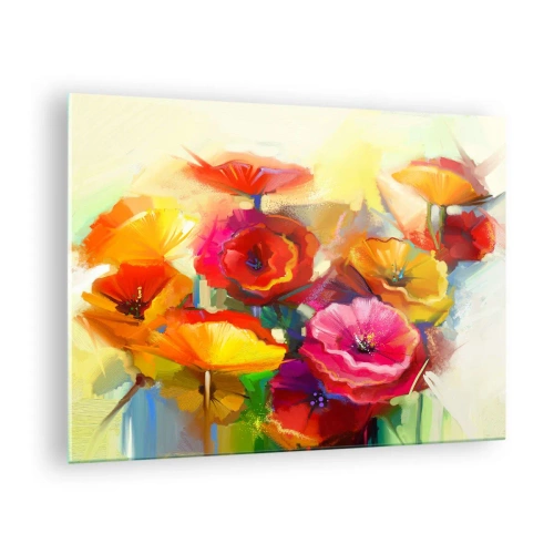 Billede på glas - Farverige valmuer i levende farver - 70x50cm - Ikke kun rødt - Moderne vægdekoration til stue og soveværelse ARTTOR