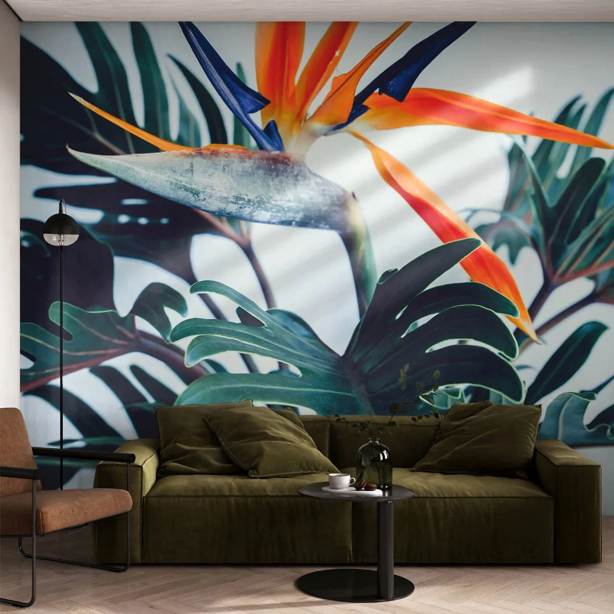Fototapet Premium Canvas - Fuglebur - Planter, Boho, Eksotisk - 500x350 cm