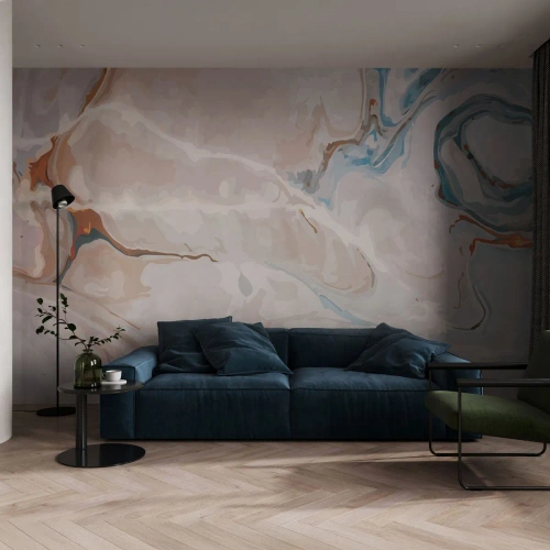 Fototapet Premium Sand - Blå slynger sig under det hvide - Abstraktion, Stykke, Moderne mønster - 450x315 cm