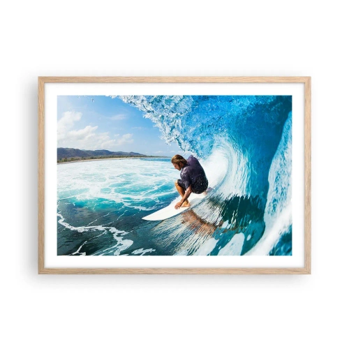 Plakat i ramme af lyst egetræ - Danser med bølgerne - 70x50 cm