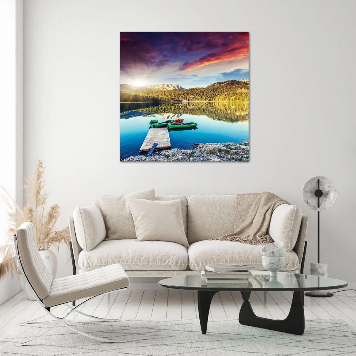 Billede på glas - Over vand så glat som et spejl - 30x30 cm