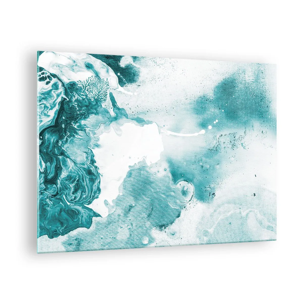 Billede på glas - Abstrakte blå pools på en glasbaggrund - 70x50cm - Blå oversvømmelsesflader - Moderne vægdekoration til stue og soveværelse ARTTOR