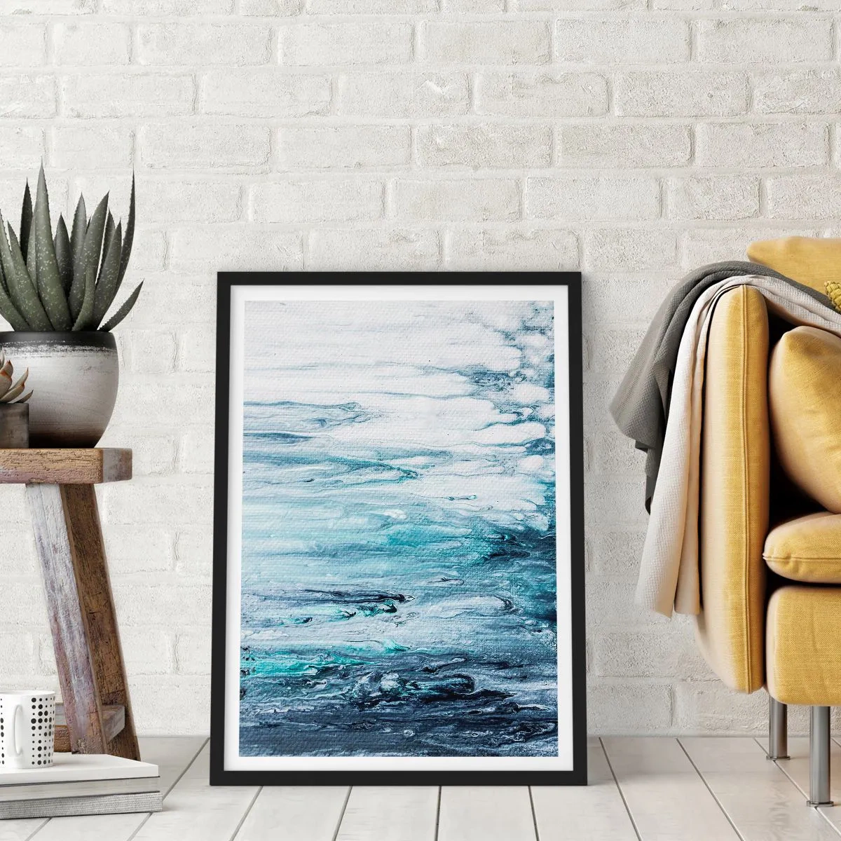 Plakat i sort ramme - Blå istapper - 40x50 cm