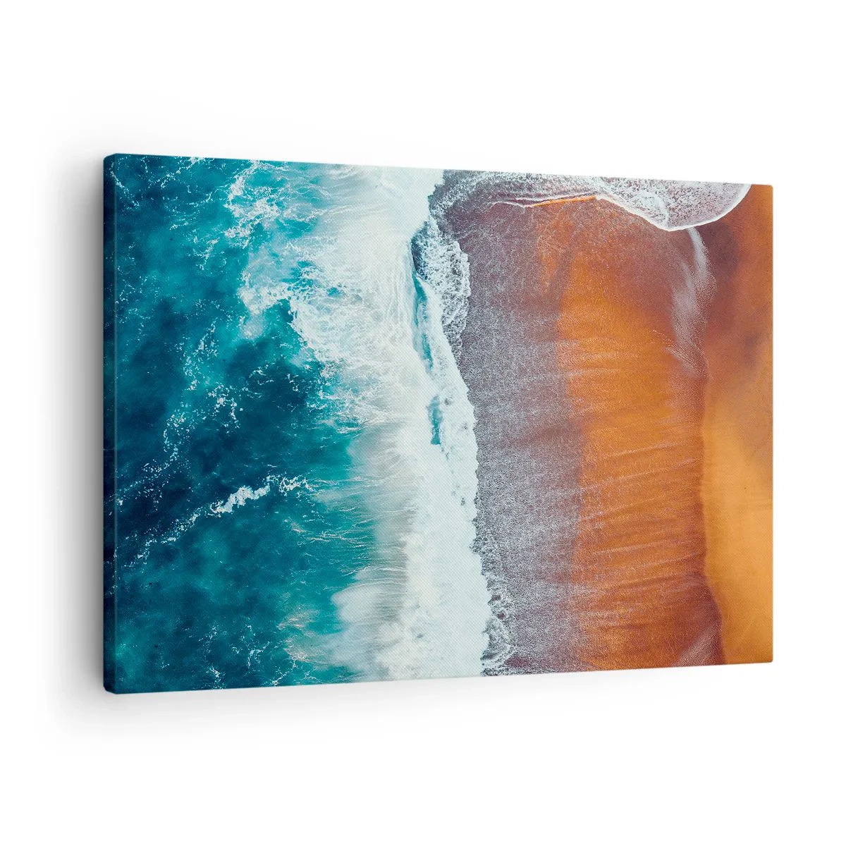 Lærredstryk - Billede på lærred - Udsigt over havets bølger, der slår ind på den gyldne strand - 70x50cm - Et strejf af havet - Moderne vægdekoration til stue og soveværelse ARTTOR