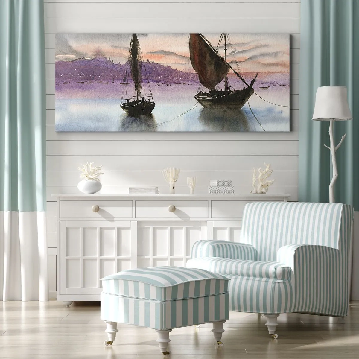 Lærredstryk - Billede på lærred - Aften i havnen - 160x50 cm