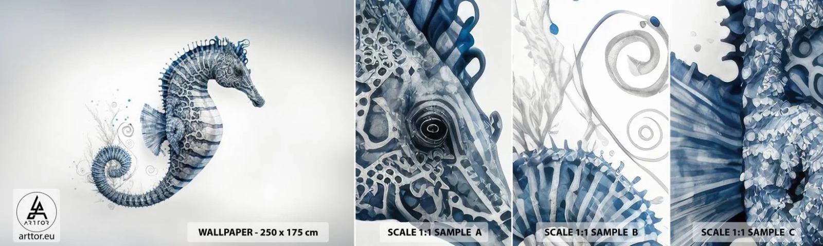 Prøve Fototapet Selvklæbende Deluxe Sticker - En subtil vittighed fra naturen - Søhest, Ved havet, koralrev - 100x30 cm