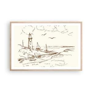 Plakat i ramme af lyst egetræ - Oversigt over sommerminder - 91x61 cm