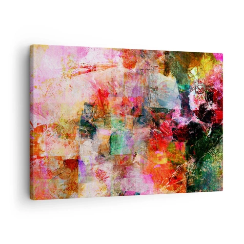 Lærredstryk - Billede på lærred - En abstrakt komposition med dominerende lyserøde og røde toner. - 70x50cm - En rejse gennem de forskellige - Moderne vægdekoration til stue og soveværelse ARTTOR