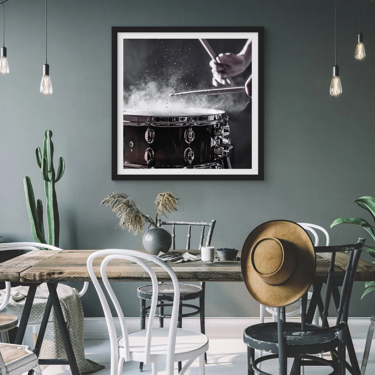 Plakat i sort ramme - Musikkens puls - 40x40 cm