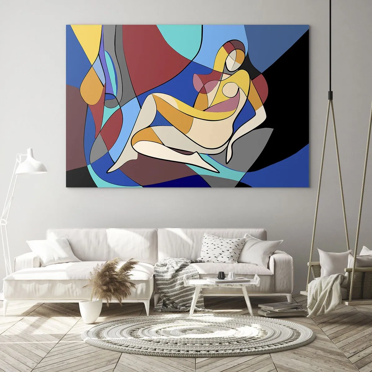 Billede på glas - Kubistisk kvinde i en abstrakt komposition - 70x50cm - Kubistisk nøgen - Moderne vægdekoration til stue og soveværelse ARTTOR
