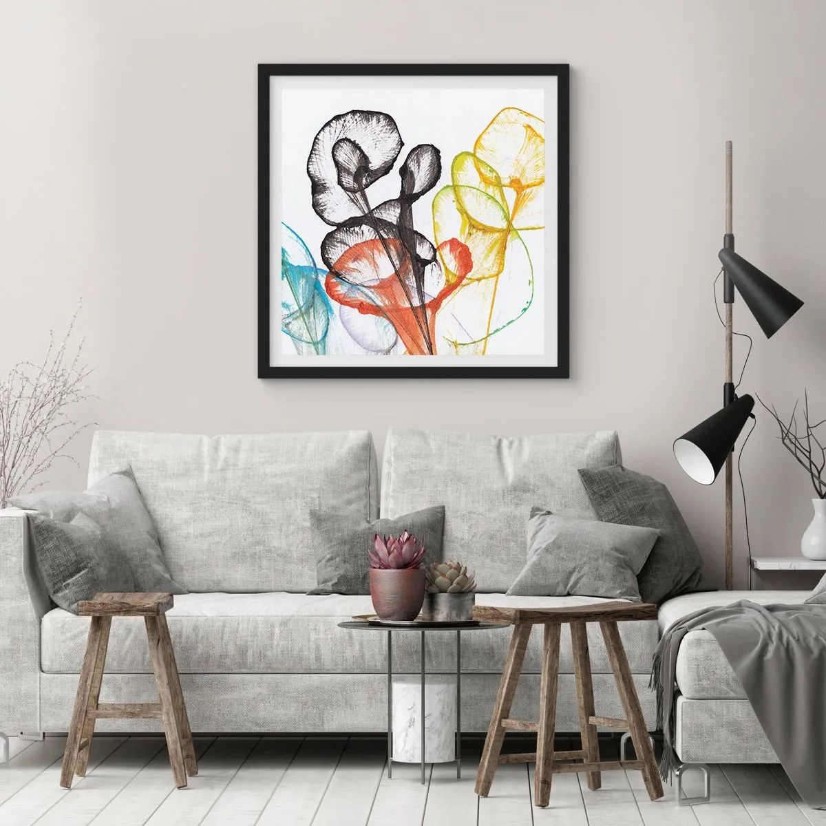 Plakat i sort ramme - Blomster med sjæl - 60x60 cm