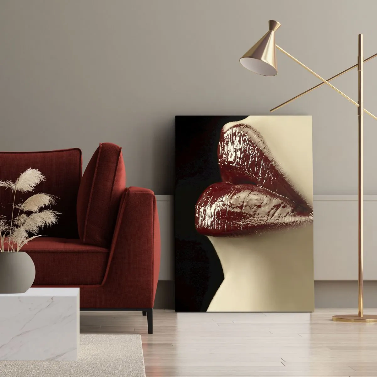 Lærredstryk - Billede på lærred - Karminrødt farves sanselighed og udstråling - 80x120 cm