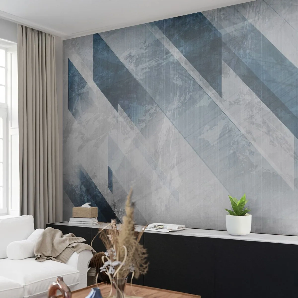 Fototapet Selvklæbende Deluxe Sticker - Rumlig komposition - bevægelse af gråtoner - Abstraktion, Stykke, Moderne mønster - 300x210 cm