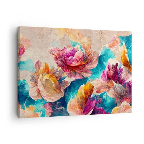Lærredstryk - Billede på lærred - Farverige blomster på en beige baggrund - 70x50cm - Den farverige pragt i en buket - Moderne vægdekoration til stue og soveværelse ARTTOR