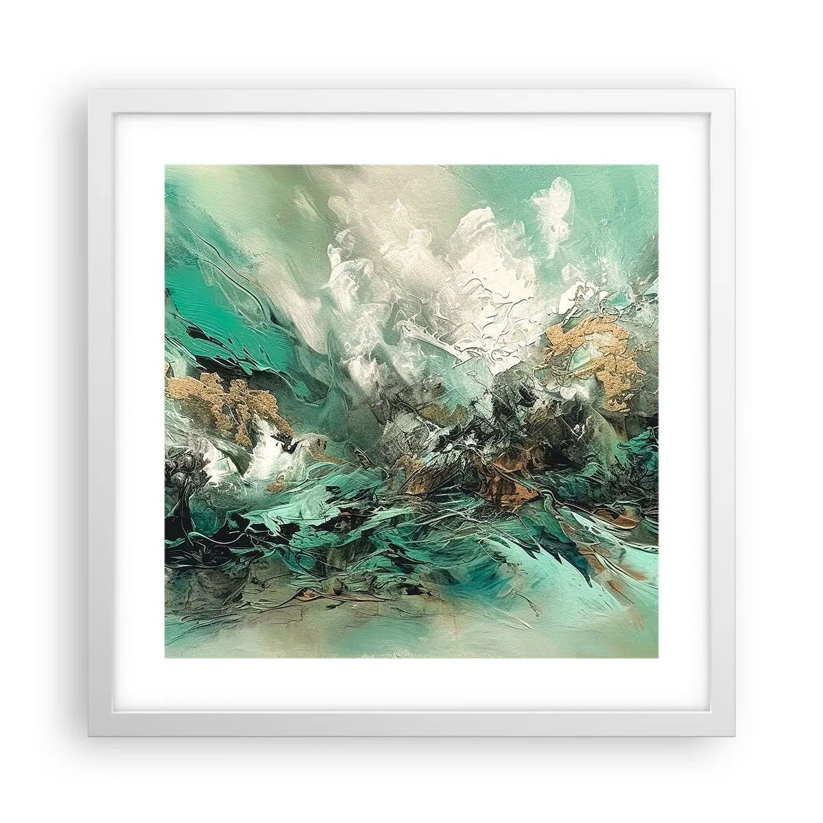 Plakat i hvid ramme - Smaragdsort byld - 40x40 cm