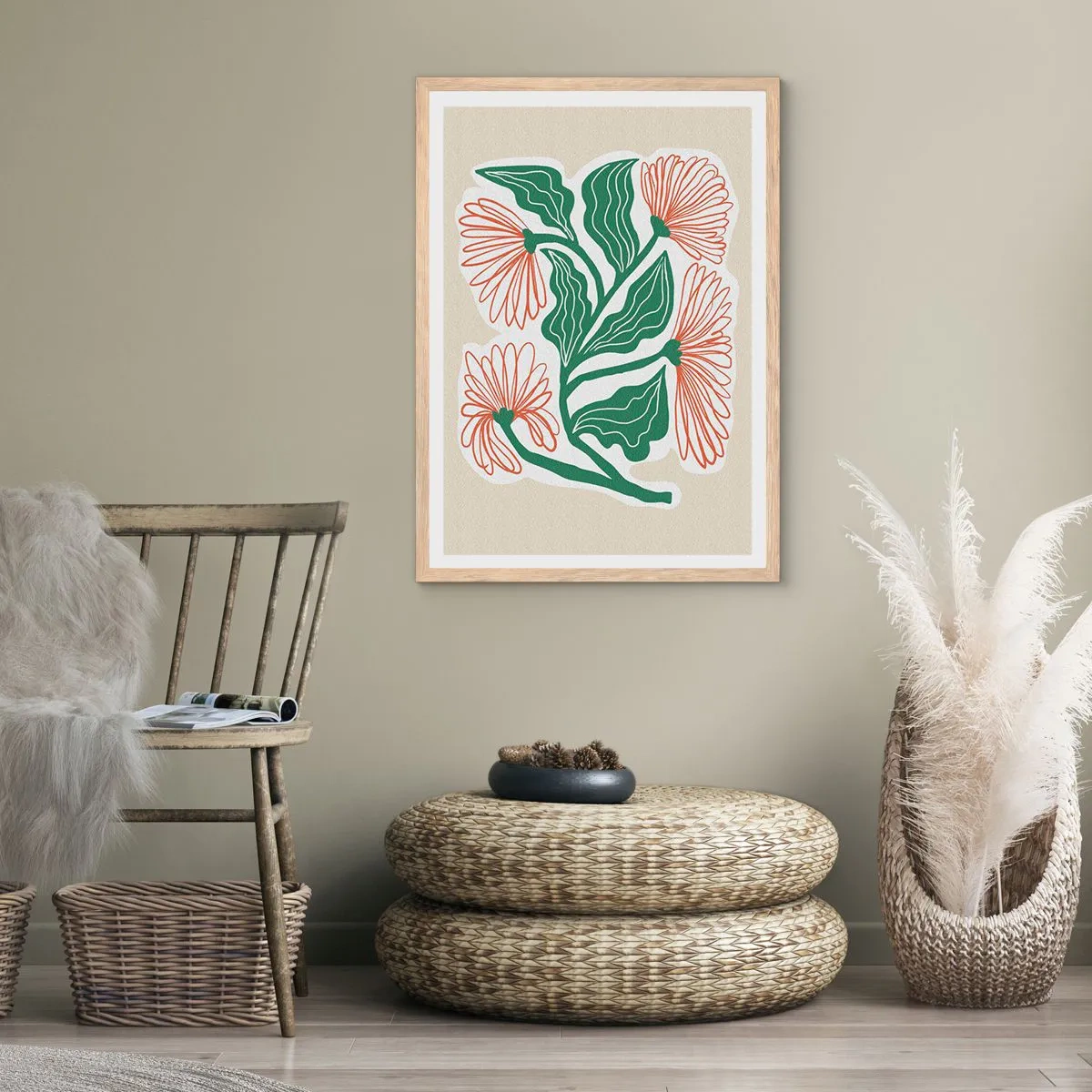 Plakat i ramme af lyst egetræ - Folkeligt og moderne - 40x50 cm