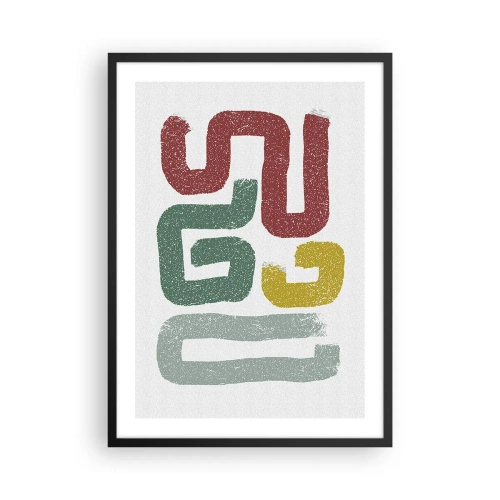 Plakat i sort ramme - Abstrakte former i jordfarver på en lys baggrund - 50x70cm - På et ukendt sprog - Moderne vægdekoration til stue og soveværelse ARTTOR