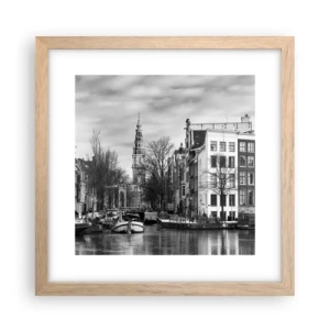 Plakat i ramme af lyst egetræ - Amsterdam stemning - 30x30 cm