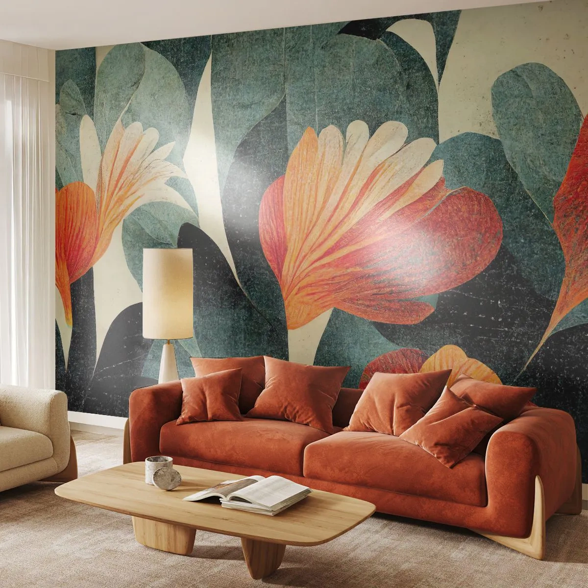 Fototapet Standard Eco - Varmen fra troperne og køligheden fra det grønne - Botanik, Boho, Grunge - 400x280 cm