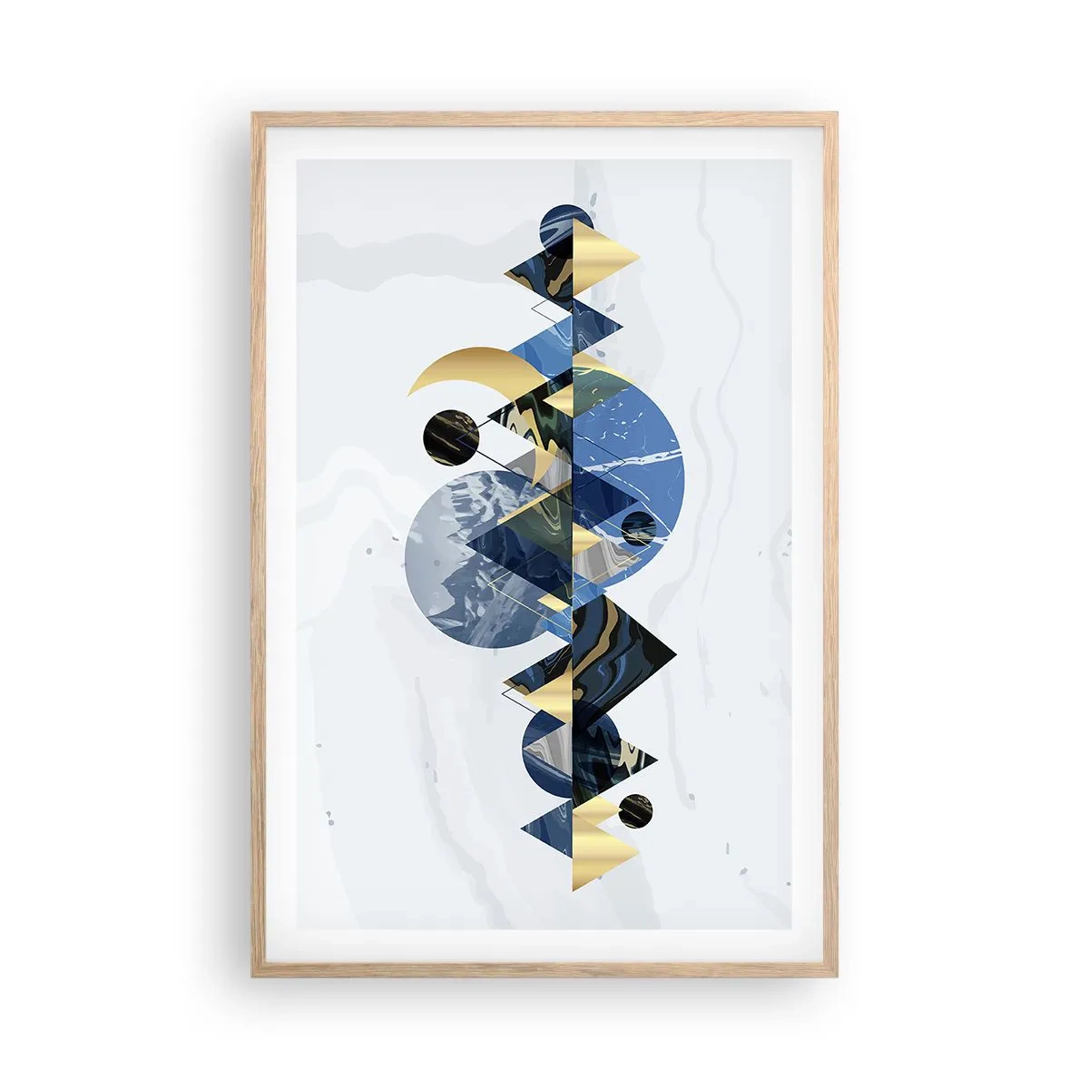 Plakat i ramme af lyst egetræ - Geometrisk landskab - 61x91 cm