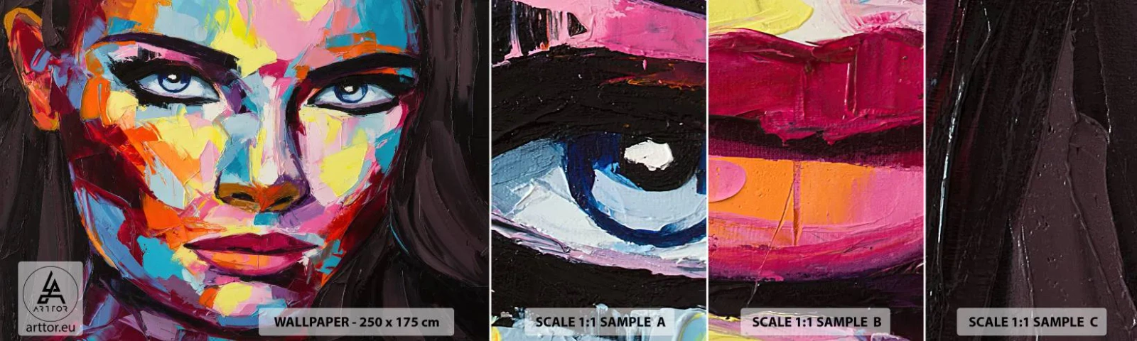 Fototapet Prøve Standard Eco - Også en farverig sjæl - Portræt af en kvinde, ansigt, Stykke - 100x30 cm