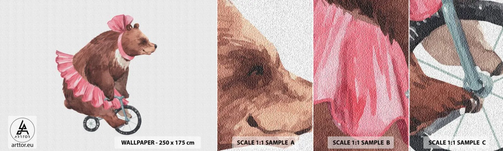 Prøve Fototapet Selvklæbende Deluxe Sticker - Sikke et cirkus! - Bjørn, Cirkus, Pigeagtig - 100x30 cm