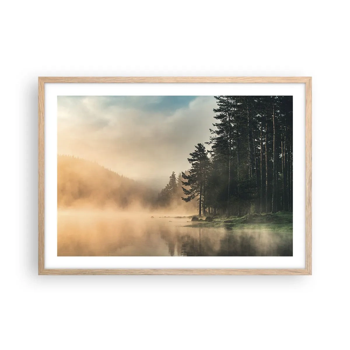 Plakat i ramme af lyst egetræ - En dags fødsel - 70x50 cm