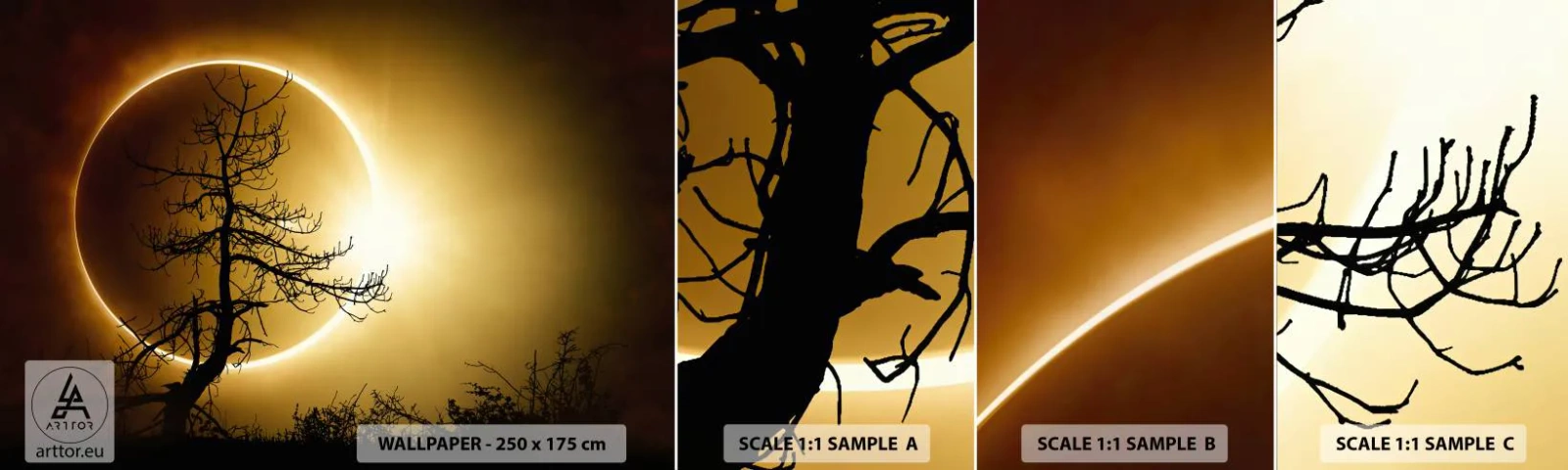 Prøve Fototapet Selvklæbende Deluxe Sticker - Total formørkelse - Formørkelse, Træ, Landskab - 100x30 cm