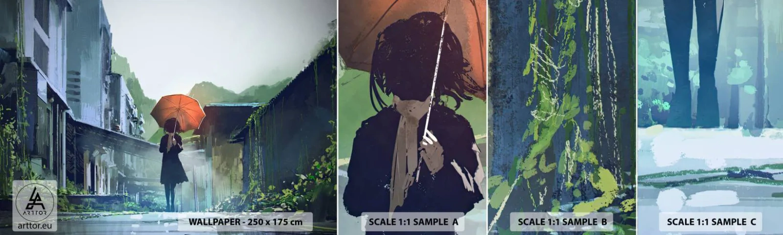 Prøve Fototapet Selvklæbende Deluxe Sticker - Revitaliserende regn - Abstraktion, By, Arkitektur - 100x30 cm