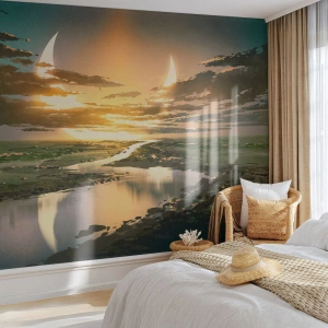 Fototapet Premium Sand - Et eller andet sted i en galakse langt, langt væk - Landskab, Måne, Fantasi - 450x315 cm