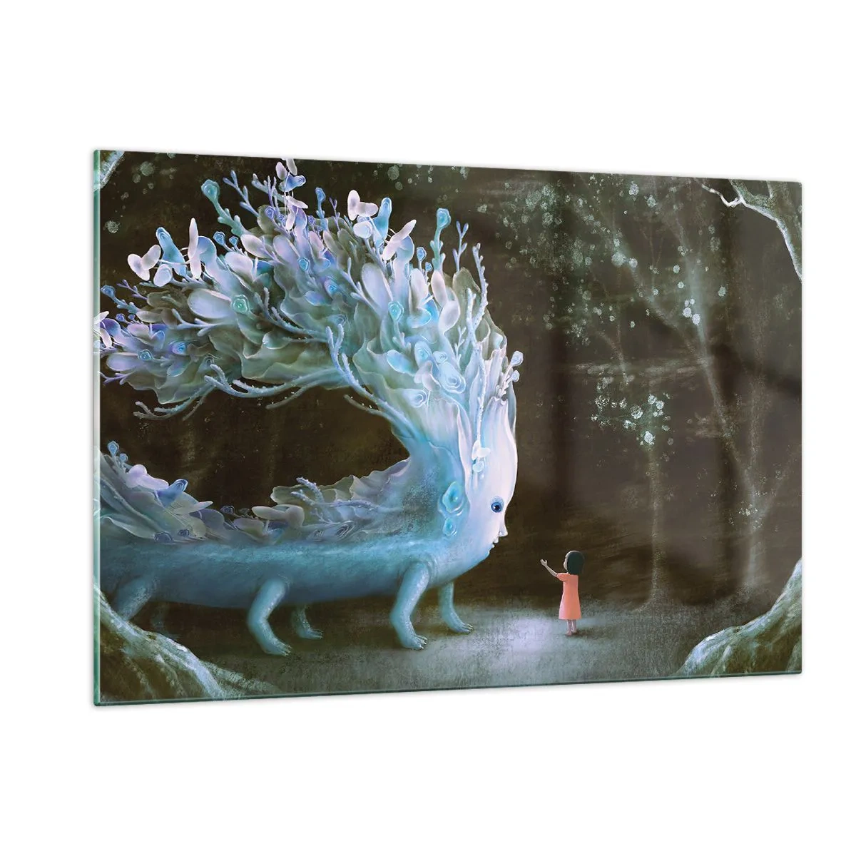 Billede på glas - Et fantastisk møde - 120x80 cm