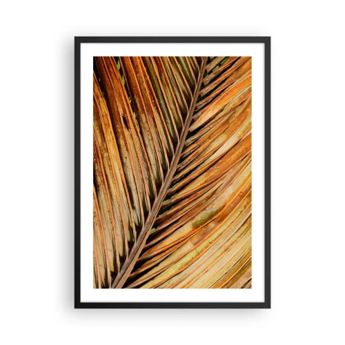 Plakat i sort ramme - Et nærbillede af et tørt blad i nuancer af brunt og guld. - 50x70cm - Kokosnød guld - Moderne vægdekoration til stue og soveværelse ARTTOR
