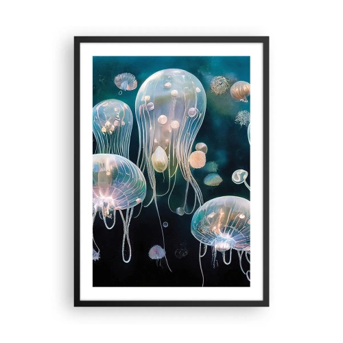 Plakat i sort ramme - Subtile vandmænd flyder i havet - 50x70cm - Undervandsbold - Moderne vægdekoration til stue og soveværelse ARTTOR