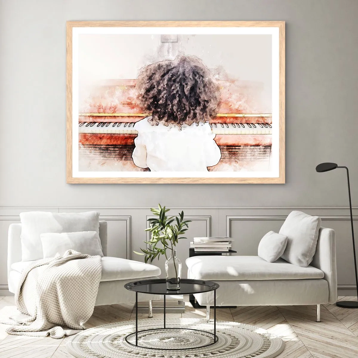 Plakat i ramme af lyst egetræ - i et ny verden - 100x70 cm