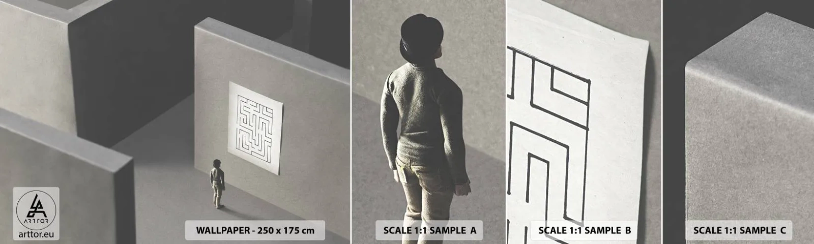 Prøve Fototapet Selvklæbende Deluxe Sticker - Men hvor er jeg? - Labyrint, Abstraktion, Stykke - 100x30 cm